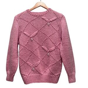 Vintage Mister Noah Pink Pearl Embellished Acrylic Sweater Medium Coquette Girly
